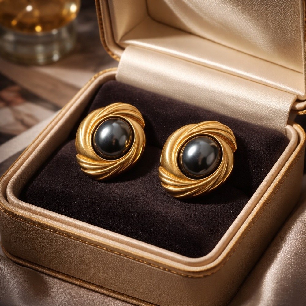 Vintage Unsigned Avon Gold Tone and Black Earrings‎